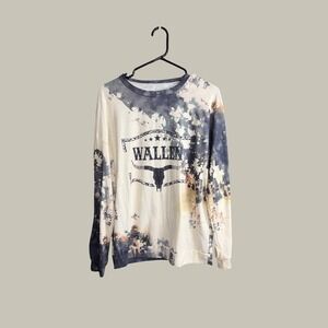 Morgan Wallen Bleach Wash Graphic Sweatshirt Cream Charcoal Large Western